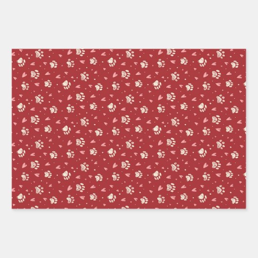 Pet Paw Print Heart Pattern Cute Valentijnsdag Inpakpapier Vel (Voorkant 2)