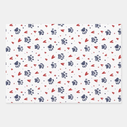Pet Paw Print Heart Pattern Cute Valentijnsdag Inpakpapier Vel (Voorkant)