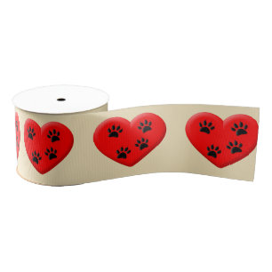 Pet Paw Print in rood hart Grosgrain Lint