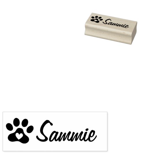 Pet paw print with heart custom cat dog name 	rubberstempel (Gestempeld)