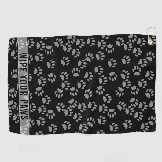 Pet Paw Print Zwart en Grijs Custom Golf Handdoek (Horizontaal)