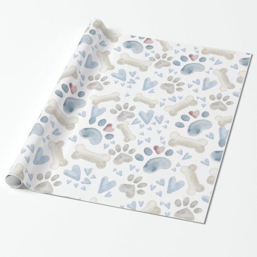 Pet Paws Bone en Hearts Cadeaupapier (Uitgerold)