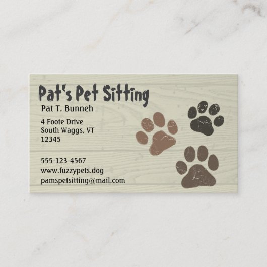 Pet Paws Dog of Cat Paw Prints Faux Weathered Wood Visitekaartje (Voorkant)