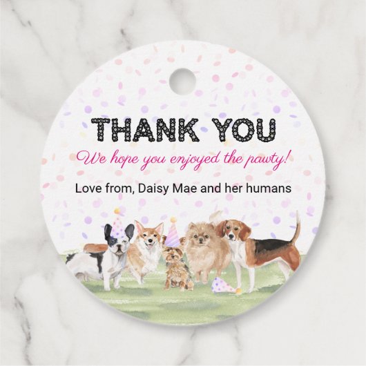 Pet Pawty Pink Custom Dog Birthday Party Bedankjes Labels (Achterkant)