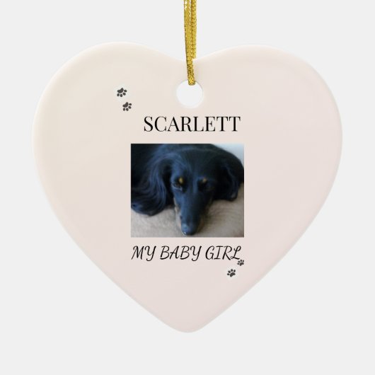 Pet Photo Blush Design with Holiday Paw Prints Keramisch Ornament (Voorkant)