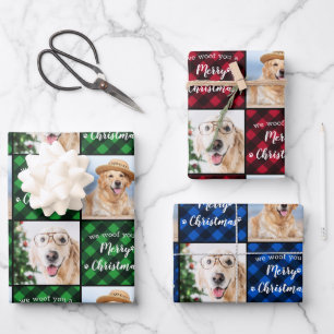 Pet Photo Buffalo Pset Dog Wof Merry Kerstmis Inpakpapier Vel