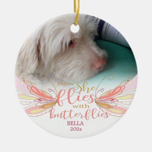Pet Photo Butterfly Memorial Keramisch Ornament (Voorkant)