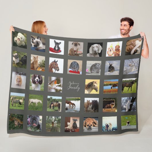 PET Photo Collage Blanket - Keepslag/Memorial Grey Fleece Deken (In situ)