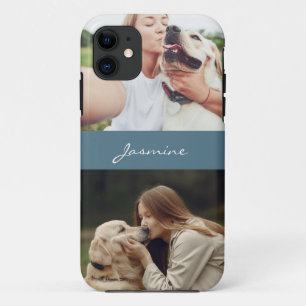 Pet Photo Collage Blauwgroen Blauw iPhone 11 Hoesje