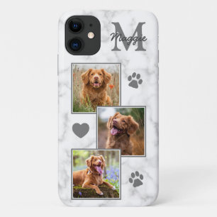 Pet Photo Collage Modern Monogram Marble Cat Dog iPhone 11 Hoesje