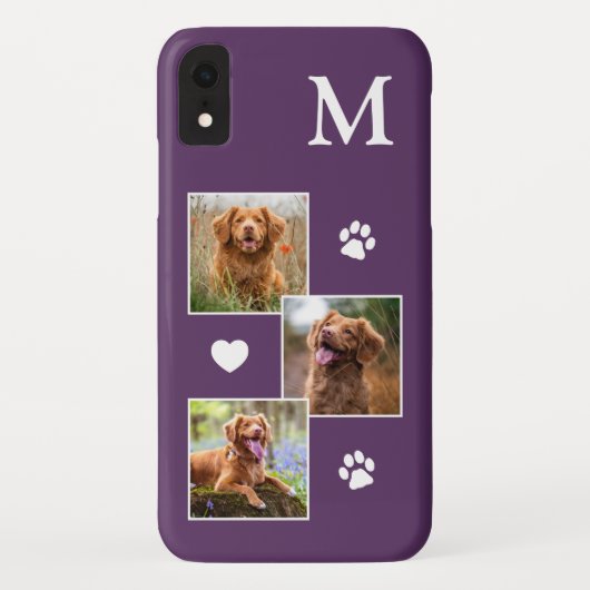 Pet Photo Collage Modern Monogram Paarse Dog Case-Mate iPhone Case (Achterkant)