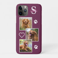 Pet Photo Collage Monogram Naam Magenta Cat Dog