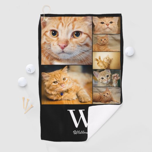 Pet Photo Collage Monogramme Nom Golf Serviette (En situation)