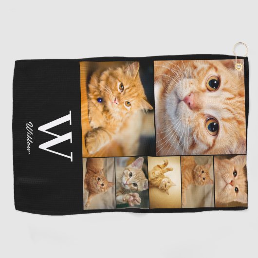 Pet Photo Collage Monogramme Nom Golf Serviette (Horizontal)