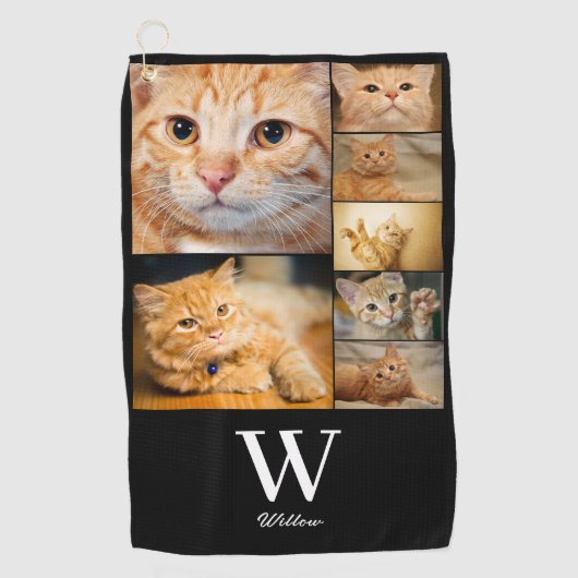 Pet Photo Collage Monogramme Nom Golf Serviette (Devant)