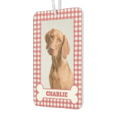 Pet Photo Dog Name in Bone on Red and White Plaid Luchtverfrisser (Links)
