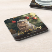 Pet Photo First Kerstforever Home Gold Script Bier Onderzetter (Linkerzijde)