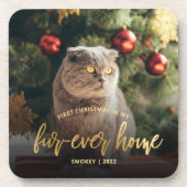 Pet Photo First Kerstforever Home Gold Script Bier Onderzetter (Voorkant)