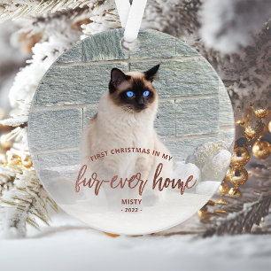 Pet Photo First Kerstmis Forever Home Roos Gold Ornament