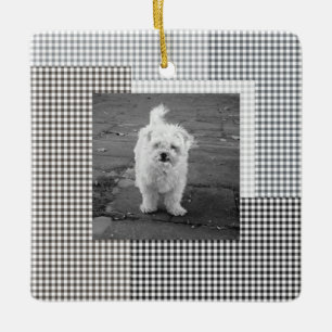 Pet PHOTO NAAM JAAR Klassieke Neutral Gingham Fun Keramisch Ornament