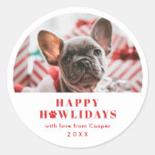 Pet Photo Paw Print Pun Kerstfeestdag Ronde Sticker (Voorkant)