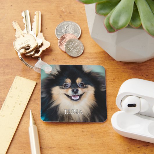 Pet Photo Personalized with Name Dog Lover Sleutelhanger (Bureau)