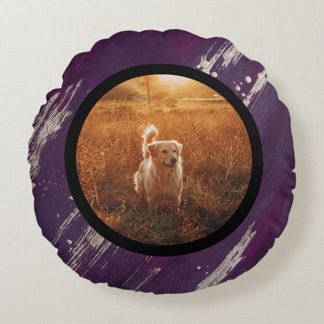 pet photo - purple gold rond kussen (Voorkant)