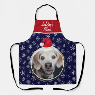 Pet Photo Red Santa Hat Snowflakes Navy Kerstmis Schort