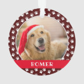 Pet Photo with Paw Print Pattern with Name Ornament (achterkant)