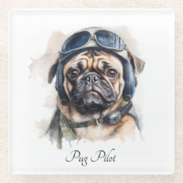 Pet Pilot Pug aanpasbaar Glazen Onderzetter