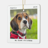 Pet Puppy Dog Foto aangepast Eerste Kerstmis Keramisch Ornament (Links)