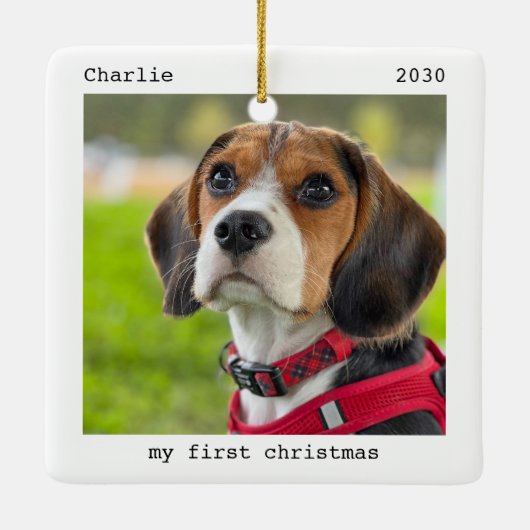 Pet Puppy Dog Foto aangepast Eerste Kerstmis Keramisch Ornament (Achterkant)