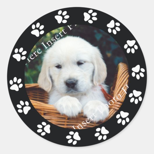 Pet Puppy Dog Paw Print Border Lijst Sticker Label (Voorkant)
