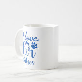 Pet Quote: Ik hou van vier baby's in blauw Koffiemok (Voorkant links)