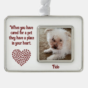 Pet Quote Rode Pawprint Gevulde Hart Vorm en Naam Verzilverd Kader Ornament