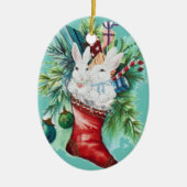 Pet Rabbit Fotonaam Bunny Stocking  Xmas Keramisch Ornament (Voorkant)