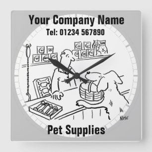 Pet Shop & Pet Supply Cartoon Clock Vierkante Klok