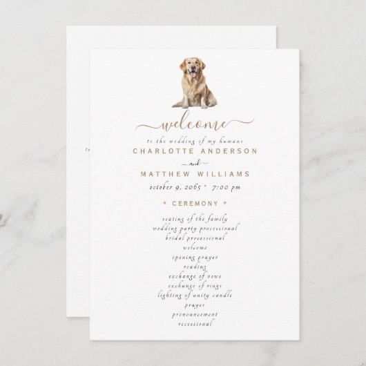 Pet Simple Black & Gold Text Wedding Programme de  (Devant / Derrière)