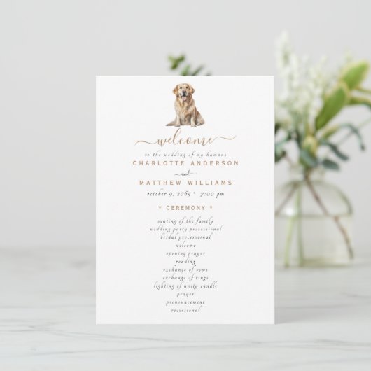 Pet Simple Black & Gold Text Wedding Programme de  (Debout devant)