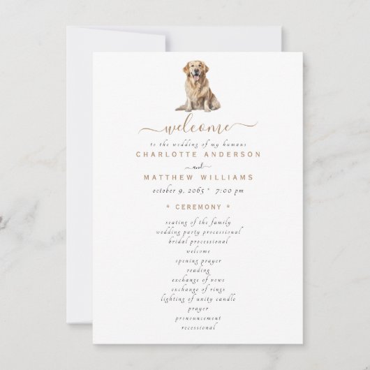 Pet Simple Black & Gold Text Wedding Programme de (Devant)