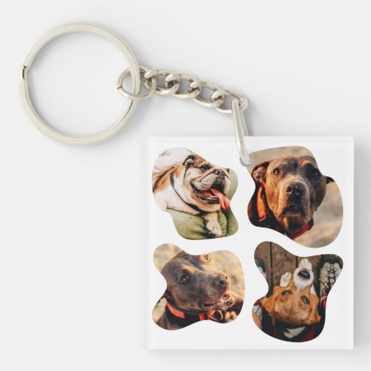 Pet Simple Modern Playful Four Photo Sleutelhanger (Voorkant)