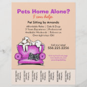 Pet Sitter Ad White Dog Mod Couch Scheurblad Flyer (Voorkant)