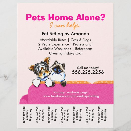 Pet Sitter Ad Yorkie Cat Couch Pink Flyer (Voorkant)