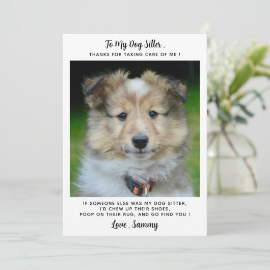 Pet Sitter Custom Hond Puppy Foto Grappig Dank u Kaart (Staand voorkant)