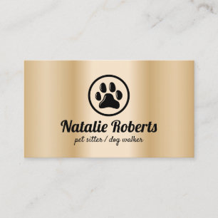 Pet Sitter Dog Walker Paw Logo Modern Gold Visitekaartje