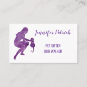 Pet Sitter Dog Walker Waterverf Cat Silhouette Visitekaartje (Voorkant)