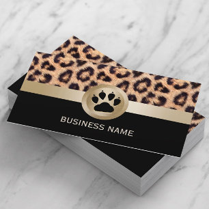 Pet Sitter Monogram Paw Modern Leopard Print Visitekaartje