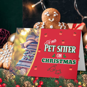 Pet Sitter op kerstpootkat en hond-feestdag Feestdagen Kaart