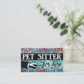 Pet Sitter Pour Louer Cartes de visite - Bleu Roug (Debout devant)