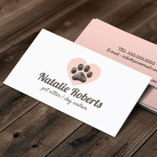 Pet Sitter Schattige Furry Paw Hart Dog Groomer Visitekaartje